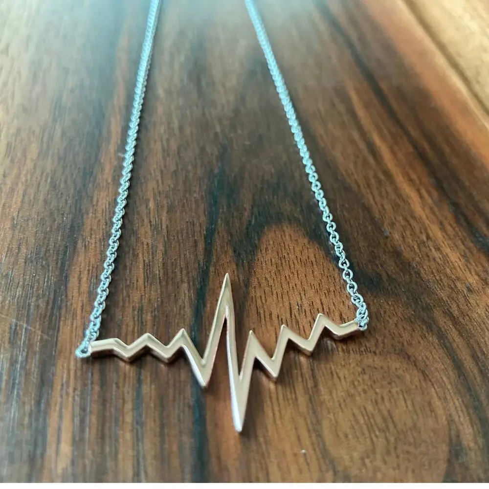 Necklace - Rose Gold Plated - Sterling Silver - Heartbeat Pulse Design - NEW